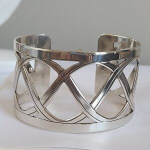Vintage Brighton Boho Western Wide Chunky Leather Silver Tone Open Cuff Bracelet